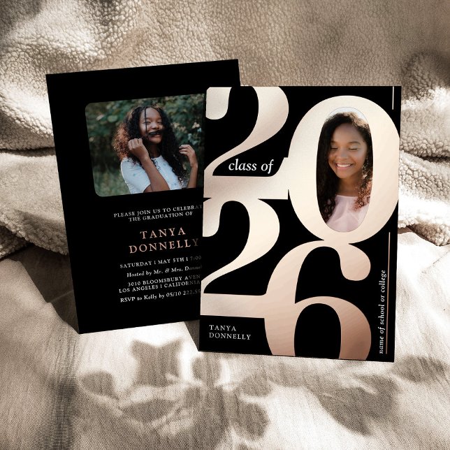 Trendy Foto Graduation Party Rose Gold Folieneinladung (Von Creator hochgeladen)