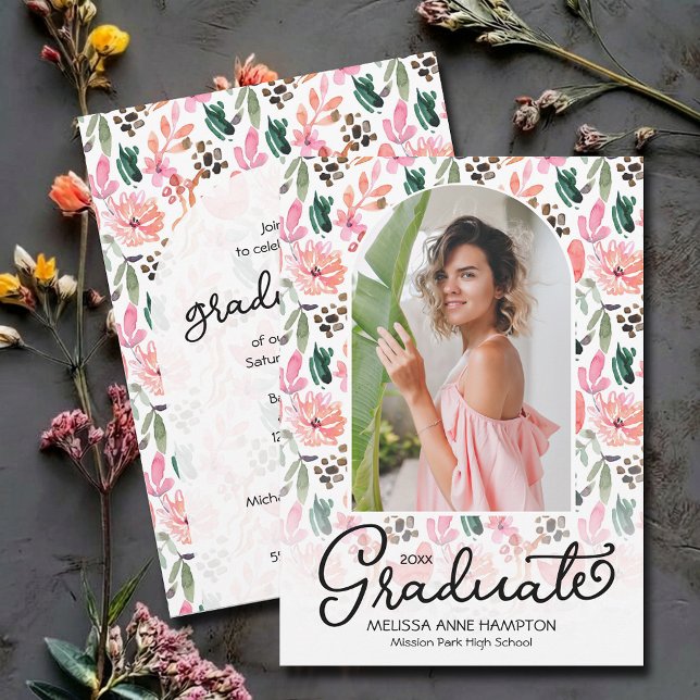 Trendy Foto über die Blumenstuhlparty Einladung (Trendy arched photo on wildflower graduation party invitations INSTANT DOWNLOAD and/or PRINTED)