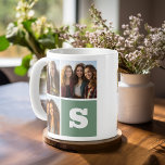 Trendy-FotoCollage mit grünem Monogramm Kaffeetasse<br><div class="desc">Verwenden Sie 3 quadratische Fotos,  um ein einzigartiges und persönliches Geschenk zu schaffen. Fügen Sie ein großes Monogramm hinzu und machen Sie einen personalisierten Schlamm. Wenn Sie die Bilder anpassen müssen,  klicken Sie auf das Werkzeug anpassen,  um Änderungen vorzunehmen.</div>