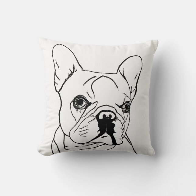 Trendy French Bulldog Black and White Line Zeichne Kissen (Vorderseite)