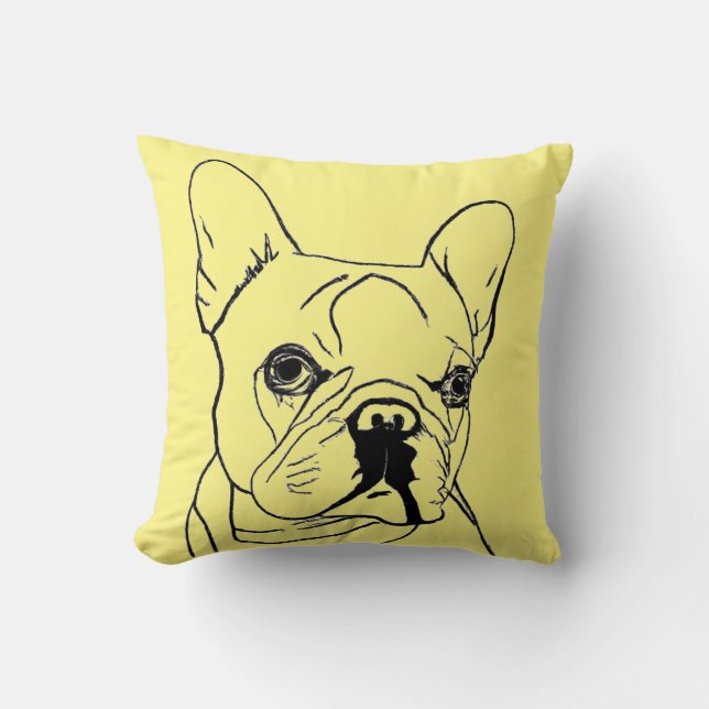 Trendy French Bulldog Yellow Line Zeichnend Kissen (Vorderseite)