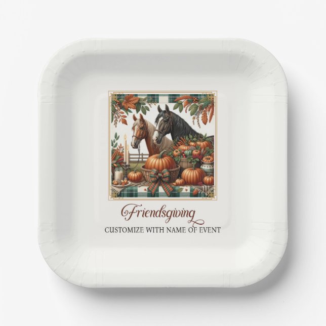 Trendy Friendsgiving Horse Pappteller (Vorderseite)