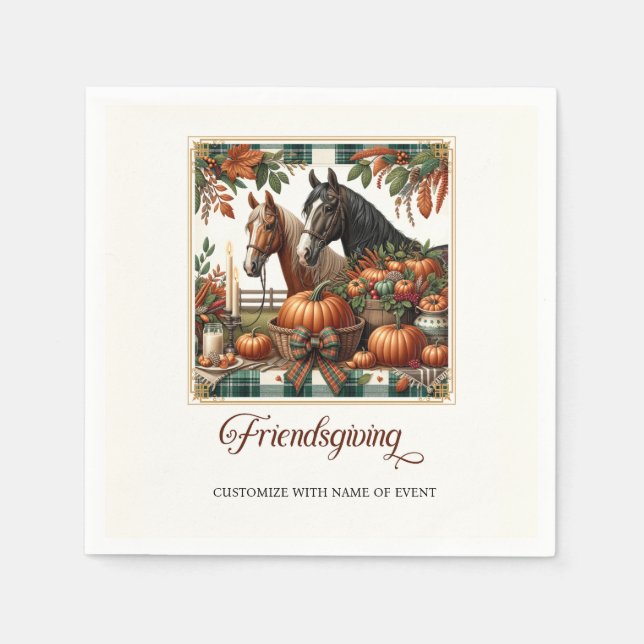 Trendy Friendsgiving Horse Serviette (Vorderseite)