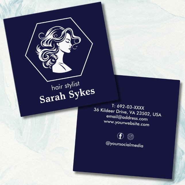 Trendy Friseur Friseur Haar Stylistin Custom Marin Quadratische Visitenkarte (Von Creator hochgeladen)