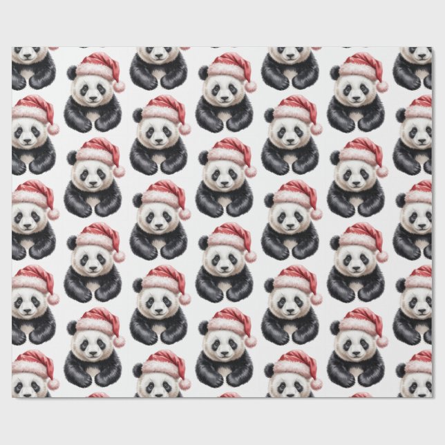 Trendy FroChristmas Niedlich Panda Bärenmuster Geschenkpapier (Flach)