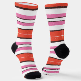 Trendy fröhliche Farben gestreift Muster l Red l P Socken