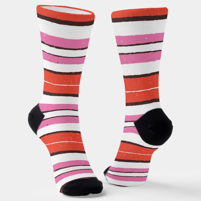 Trendy fröhliche Farben gestreift Muster l Red l P Socken (Gewinkelt)