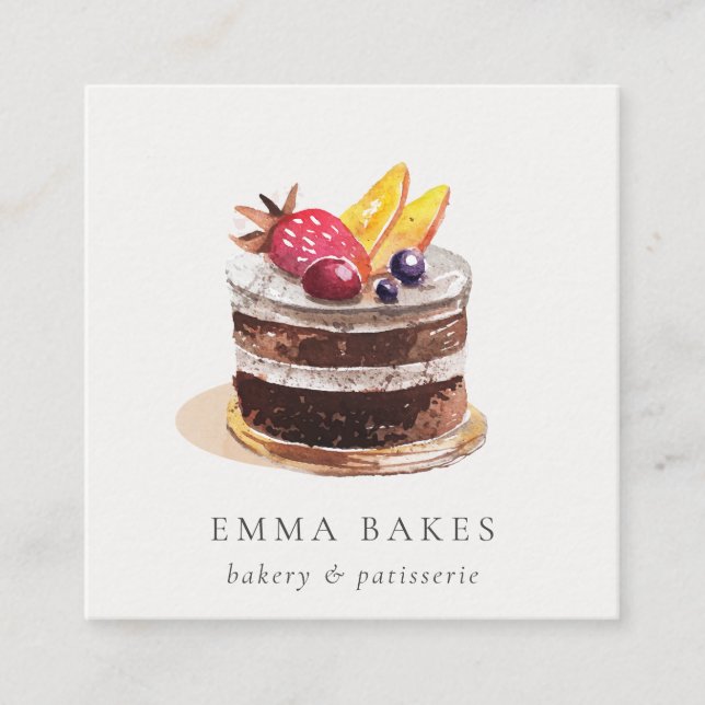 TRENDY FRUIT FLORAL CAKE PATISSERIE CUPCAKE BAKERY QUADRATISCHE VISITENKARTE (Vorderseite)