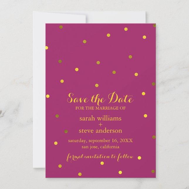 Trendy Fuchsia Imitate Gold Foil Dots Save the Dat Save The Date (Vorderseite)