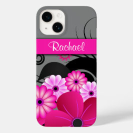 Trendy Fuchsia Pink und Grau Hibiskus Case-Mate iPhone Hülle