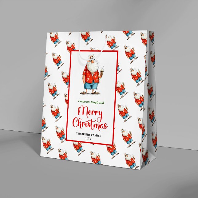 Trendy funny Santa Claus watercolor Christmas  Mittlere Geschenktüte (Trendy funny Santa Claus watercolor Christmas gift bag)