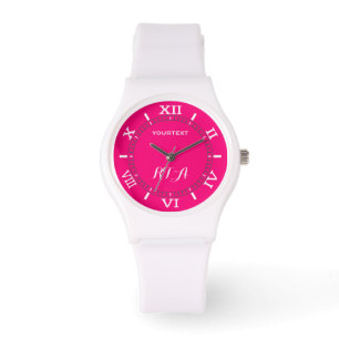Trendy Fushia Hot Pink Custom Friendy Monogram Armbanduhr