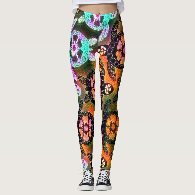 Trendy Galaxy Nebula Hawaiian Sea Turtle Tance Leggings (Vorderseite)