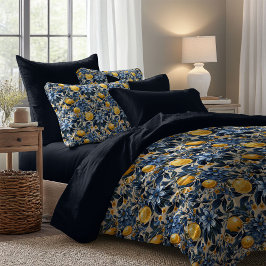 Trendy gelbe Zitronen blauen Blumen Mittelmeer