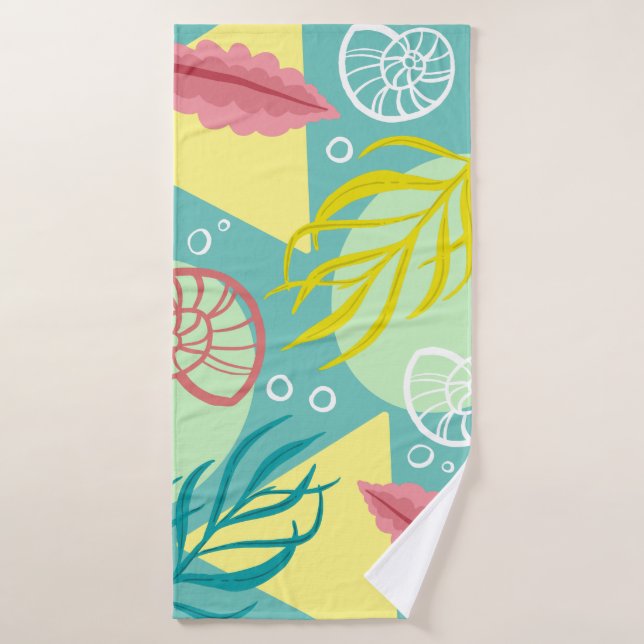Trendy Geo Nautical Seashells Seaweed | Monogramm Badhandtuch Set (Badehandtuch)