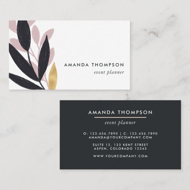 Trendy Geometric Brush Strokes Business Card Visitenkarte (Vorne/Hinten)