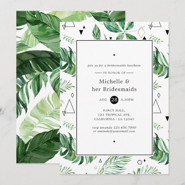 Trendy Geometric Forest Bridesmaids Luncheon Einladung (Vorne/Hinten)