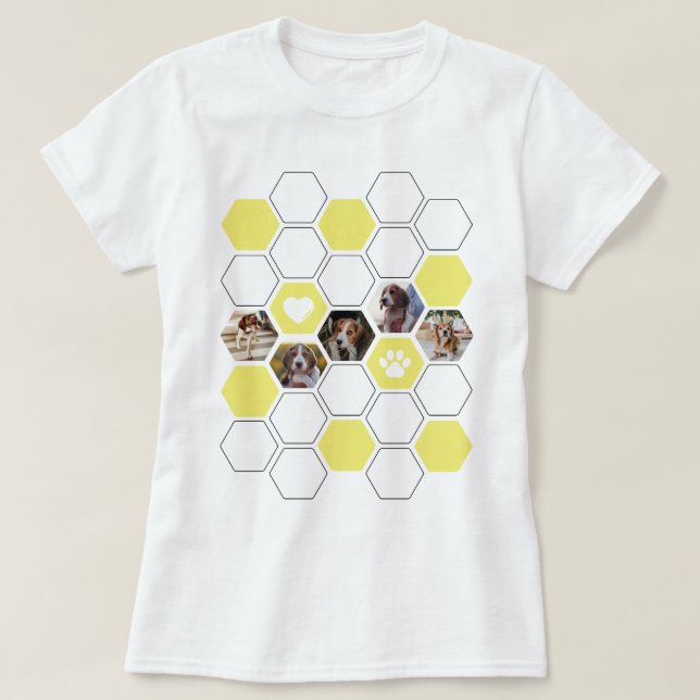 Trendy Geometric I Liebe Mein Hund Herz Gelbe Foto T-Shirt (Design vorne)