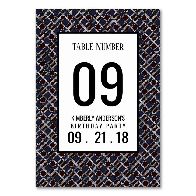 Trendy Geometric Pattern, Modern Birthday Table No Tischnummer (Vorderseite)