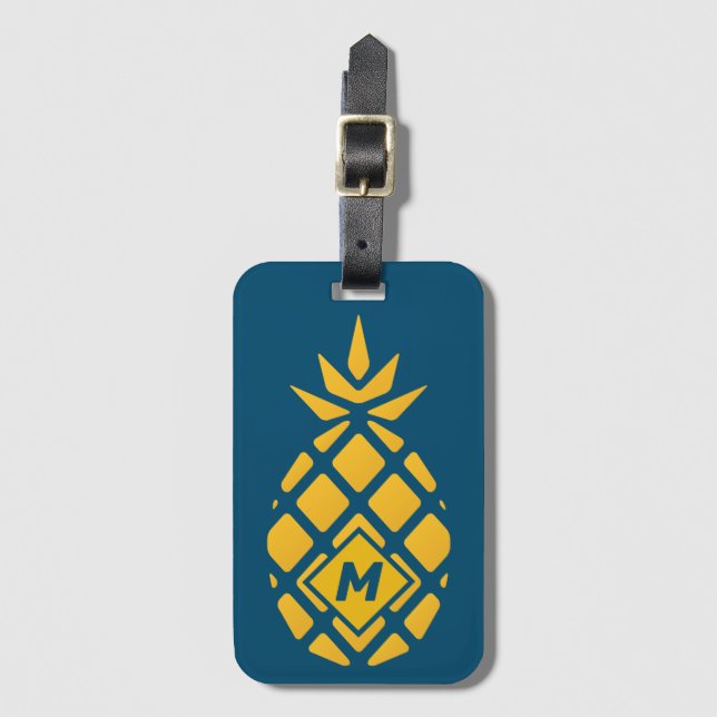 Trendy Geometric PineapBlue Monogram Gepäckanhänger (Vorderseite Vertikal)