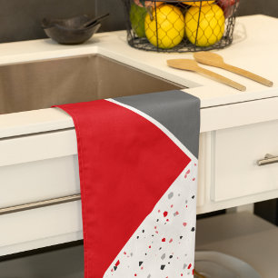 Trendy Geometric Red and Gray Terrazzo Geschirrtuch