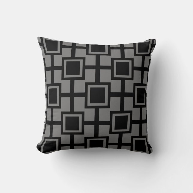 Trendy Geometric Squares Grid| grau Kissen (Vorderseite)