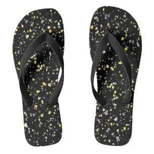 Trendy Geometric Yellow Black Terrazzo Flip Flops