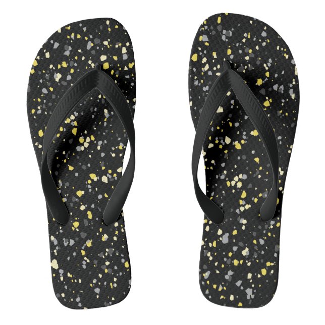 Trendy Geometric Yellow Black Terrazzo Flip Flops (Fußbett)