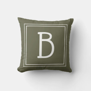 Trendy Gerahmt Monogram Moss Green & White Initial Kissen