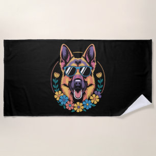 Trendy German Shepherd in Floral Style Strandtuch