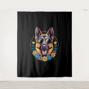 Trendy German Shepherd in Floral Style Wandteppich