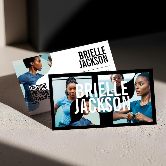Trendy gewellte Fotoleiste Personal Trainer Fitnes Visitenkarte (Trendy Wavy Photo Frame Personal Trainer Fitness Business Card)