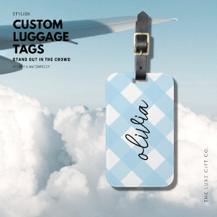 Trendy Gingham Karo Blue Luggage Tag Gepäckanhänger