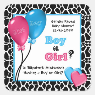 Trendy Giraffe Print Gender Reveal Baby Dusche Quadratischer Aufkleber