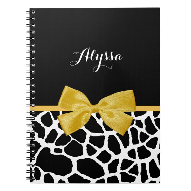 Trendy Giraffe Print Golden Yellow Bow mit Namen Notizblock (Vorderseite)
