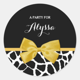 Trendy Giraffe Print Golden Yellow Bow mit Namen Runder Aufkleber