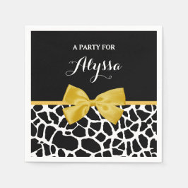 Trendy Giraffe Print Golden Yellow Bow mit Namen Serviette