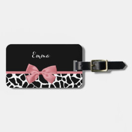 Trendy Giraffe Print Rosy Pink Bow mit Namen Gepäckanhänger