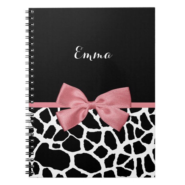 Trendy Giraffe Print Rosy Pink Bow mit Namen Notizblock (Vorderseite)