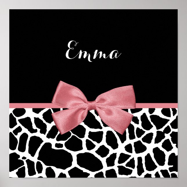 Trendy Giraffe Print Rosy Pink Bow mit Namen Poster (Vorne)