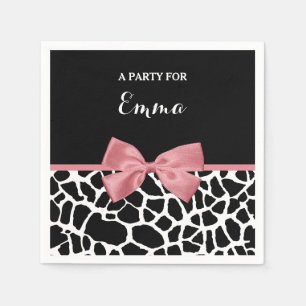 Trendy Giraffe Print Rosy Pink Bow mit Namen Serviette