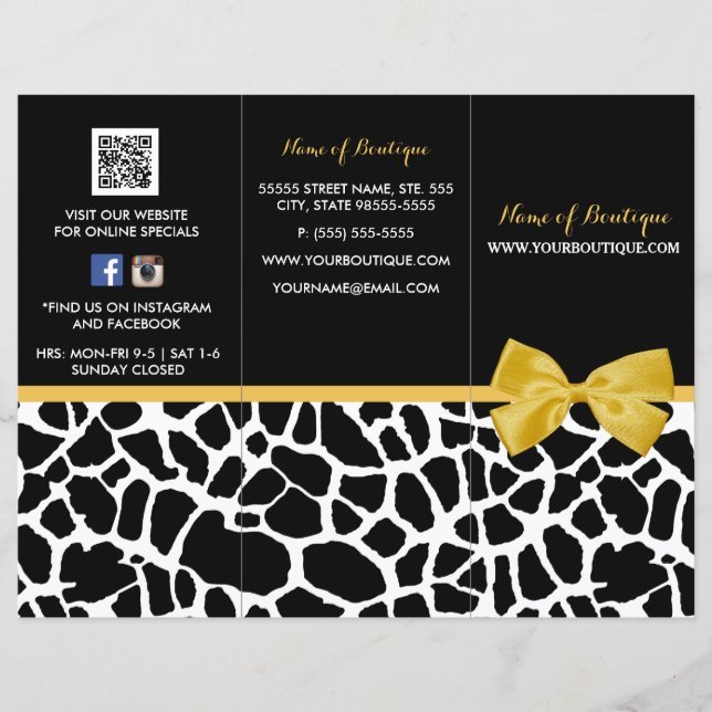Trendy Giraffe Print Yellow Bow Boutique Broschüre (Vorderseite)