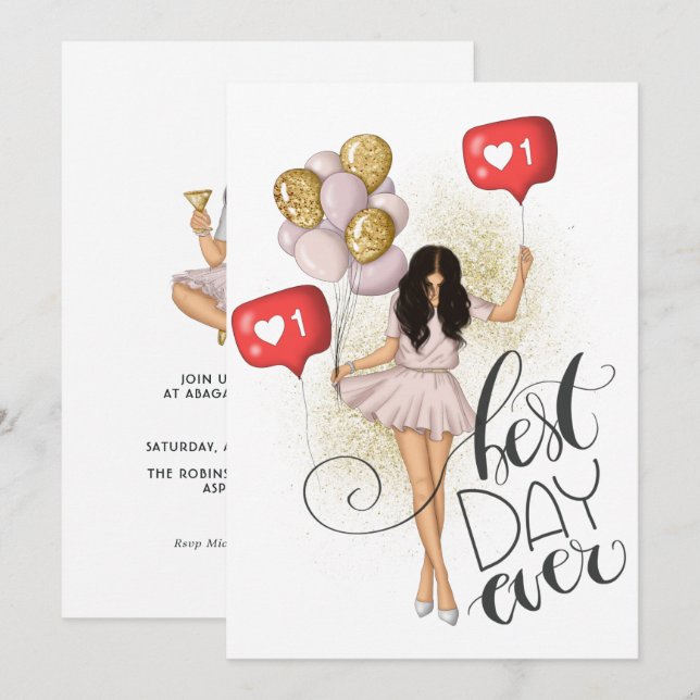 Trendy Girl Birthday Einladung (Vorne/Hinten)