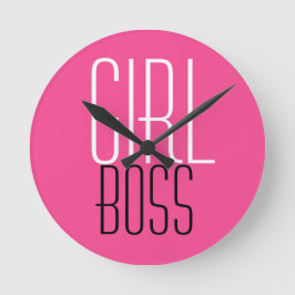 Trendy Girl Boss Typografie White Black Hot Pink Runde Wanduhr