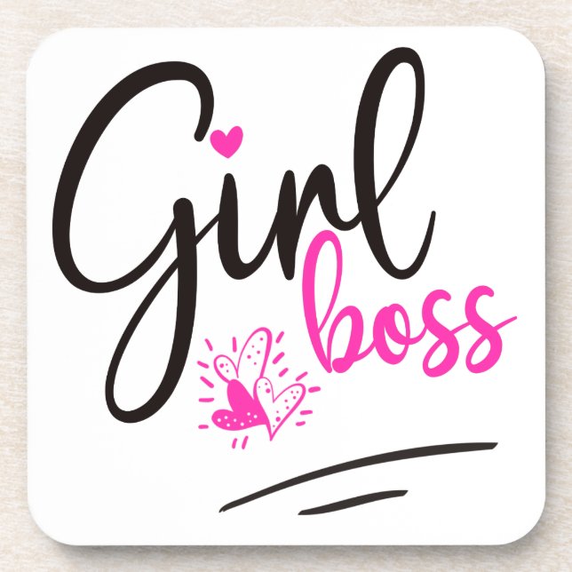 Trendy Girl Boss Typography Pink Black Hearts Getränkeuntersetzer (Vorderseite)