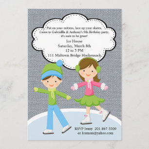 Trendy Girl & Boy Ice Skaten zum Geburtstag Einlad Einladung