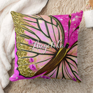 Trendy Girl Pink und Gold Butterfly Individuelle N Kissen