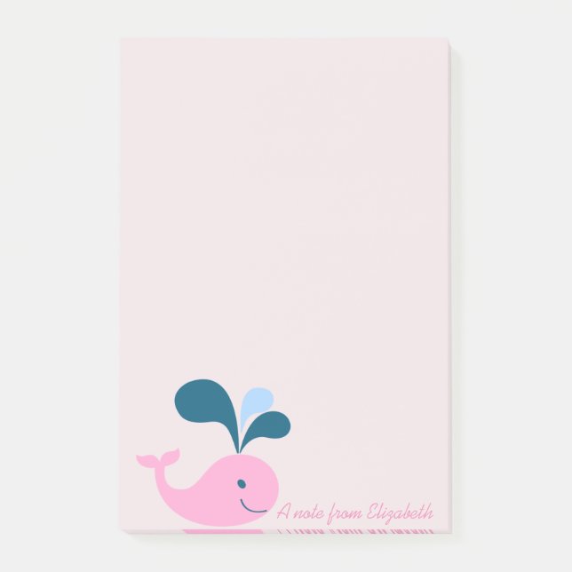 Trendy Girly Cartoon Whale - Personalisiert Post-it Klebezettel (Vorderseite)