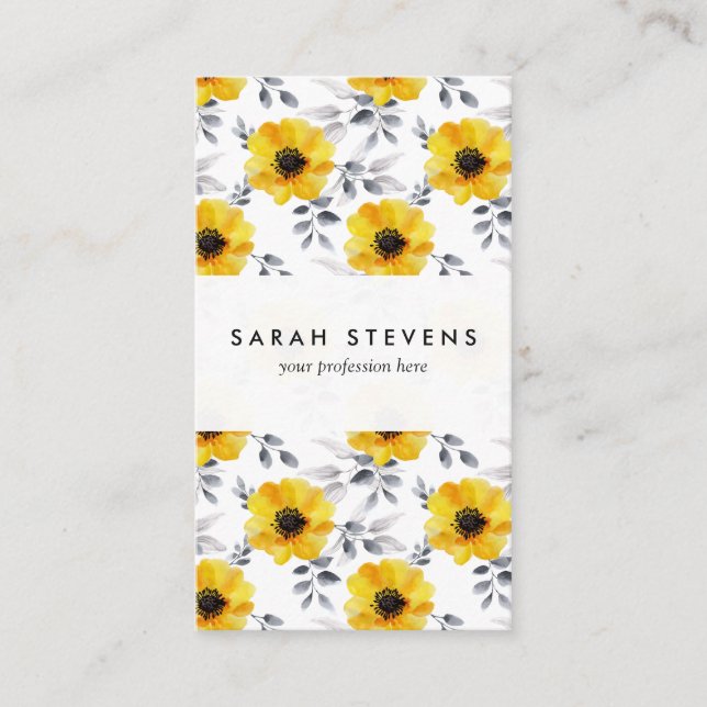 Trendy Girly gelbes Blumen-Muster Visitenkarte (Vorderseite)