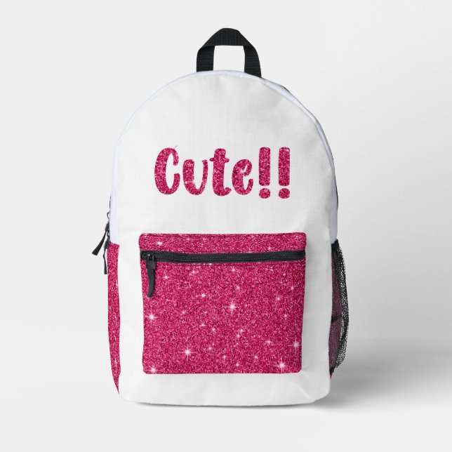 Trendy Girly Hübsch Pink Niedlicher Glitzer Bedruckter Rucksack (Vorderseite)